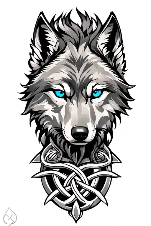 wolf with blue eyes on armor tattoo design featuring Celtic trinity knot  tattoo design idea
