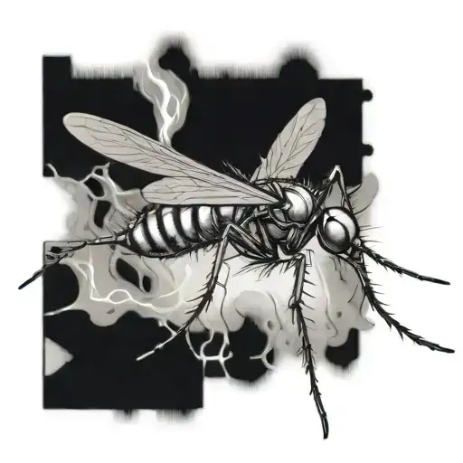 a mosquito thats being electrified and on one side (right) a + and other side ground tattoo design idea