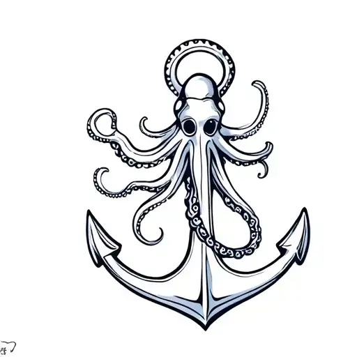 octopus and boat anchor tattoo design idea