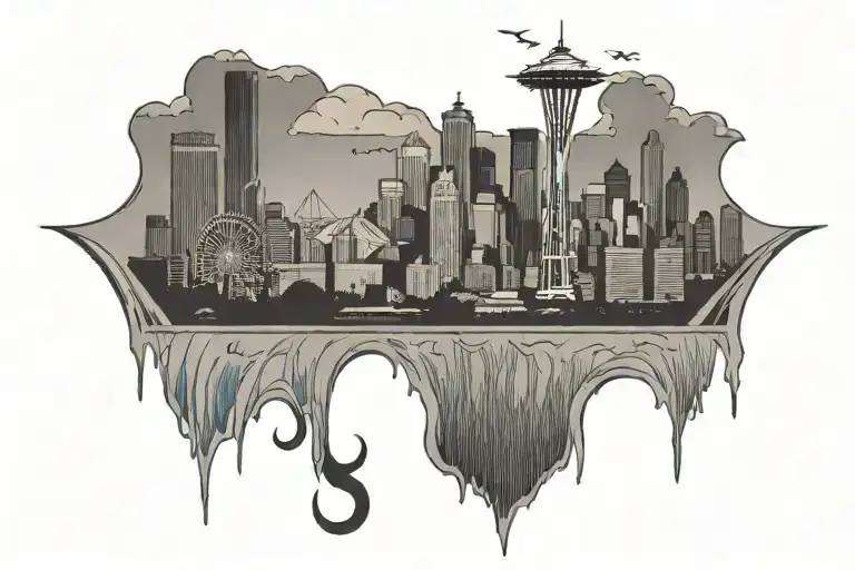 seattle skyline with umbrella made of a water tattoo design idea