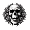 tattoo on the chest with an open skull mouth and wreaths tattoo design idea