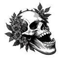tattoo on the chest with an open skull mouth and wreaths tattoo design idea
