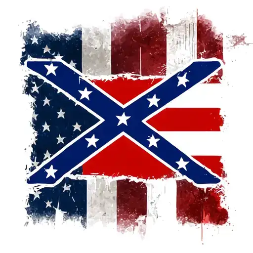 square confederate flag in center with american flag behind it distressed and faded tattoo design idea