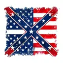 square confederate flag in center with american flag behind it distressed and faded tattoo design idea