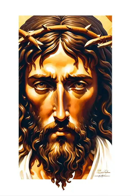 Jesus Christ showing his nose, eyes forehead with thorns on a square portrait for my arm tattoo design idea