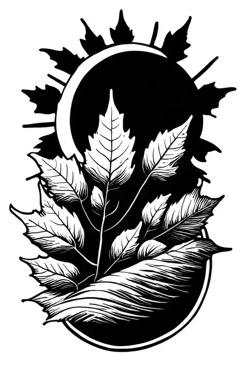 sun with maple leaf shaped like tattoo design idea