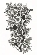 honeycomb and flowers growing tattoo design idea
