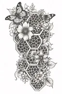 honeycomb and flowers growing tattoo design idea