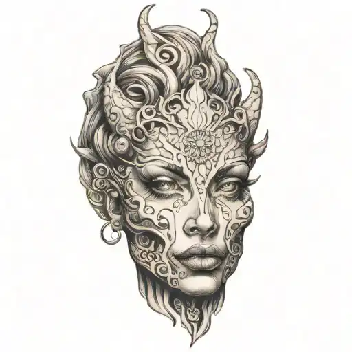 petite,nude,sexy,beautifull,full body,female,worrior,demon,anatomically correct,realism tattoo design idea