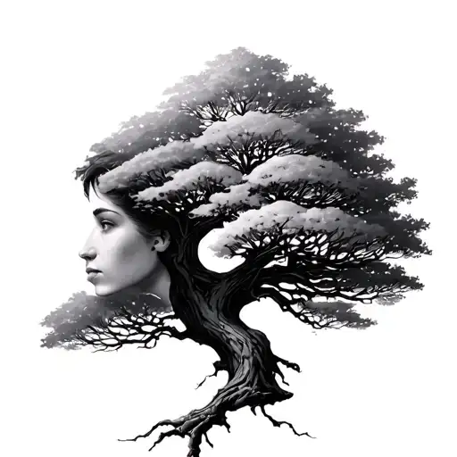 split personality tree tattoo design idea