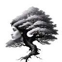 split personality tree tattoo design idea