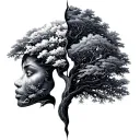 split personality tree tattoo design idea