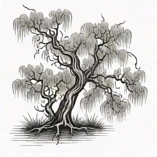 Weeping willow tree branch tattoo design idea