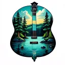 "Relentlessly written" "Relentlessly written" a lake with trees shaped like a guitar made tattoo design idea