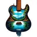 "Relentlessly written" "Relentlessly written" a lake with trees shaped like a guitar made tattoo design idea