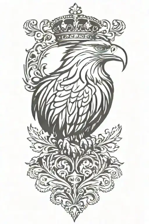 eagle royal flourish wearing crown tattoo design idea