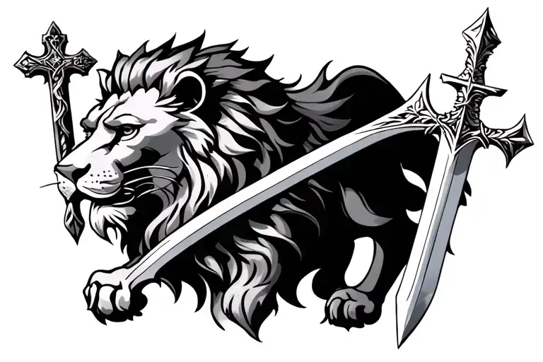 Orthodox cross st michaels sword lion tattoo design idea