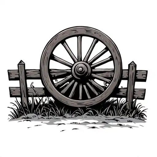 wagon wheel next to a fence  tattoo design idea