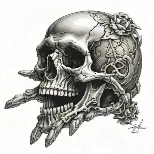 skull and hand tattoo design idea
