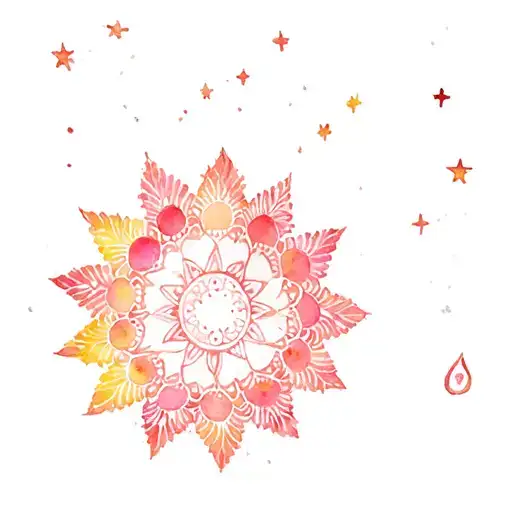some kind of Indian Mandala with a supernova in space flowers and 22 stars tattoo design idea