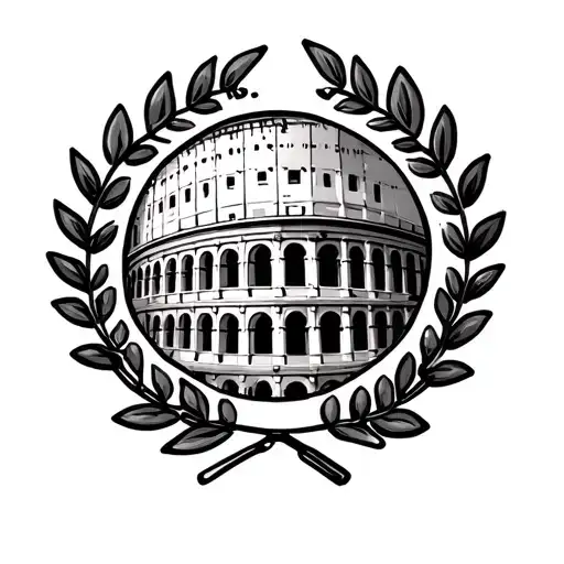 laurel wreath with the colosseum inside of it tattoo design idea
