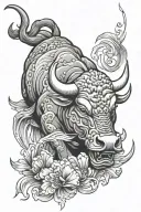 angry bull With koi fish tattoo design idea