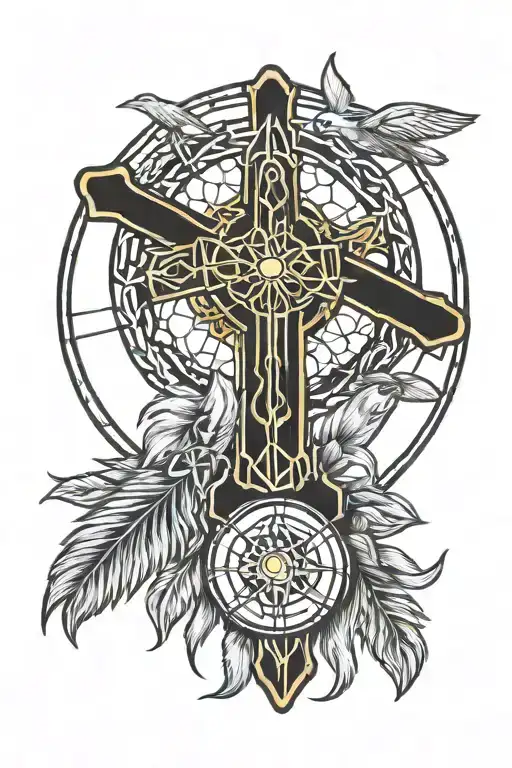CELTIC CROSS WITH DREAMCATCHER IN THE  CIRCLE tattoo design idea