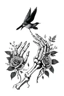 skeleton hands reaching, memento mori, roses, skeleton birds  tattoo design idea
