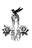 skeleton hands reaching, memento mori, roses, skeleton birds  tattoo design idea