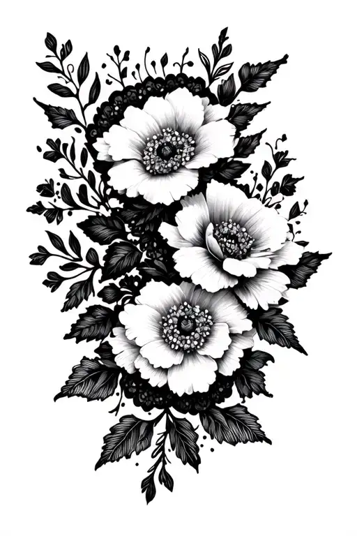 Black Lace and Flower sleeve tattoo design idea