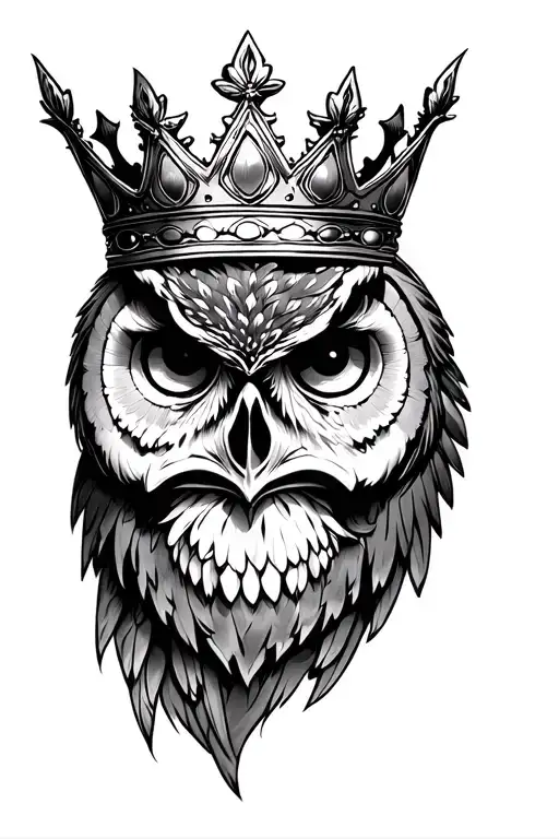 owl face half skull wearing a crown tattoo design idea