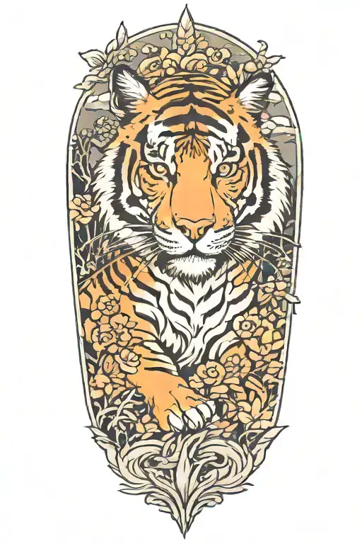 asian landscape tattoo featuring tiger emerging tattoo design idea