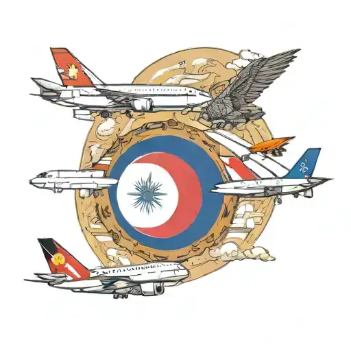 Aeroplanne flying from Delhi to Philippines, Indonesia , Thailand, Vietnam with their respective flags  tattoo design idea