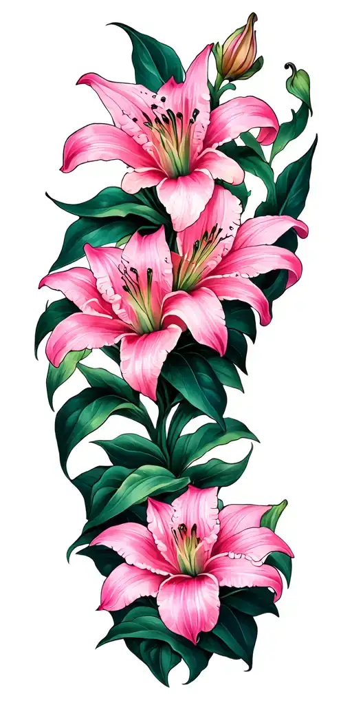 Full sleep with lifelike pink lilies, a lot of henna surrounding for accent tattoo design idea