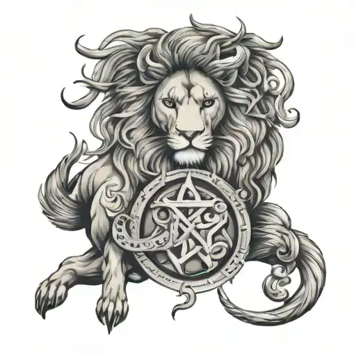 leo zodiac symbol with Capricorn zodiac symbol intertwined just symbols no animals  tattoo design idea