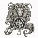 leo zodiac symbol with Capricorn zodiac symbol intertwined just symbols no animals  tattoo design idea