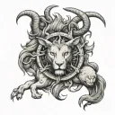 leo zodiac symbol with Capricorn zodiac symbol intertwined just symbols no animals  tattoo design idea
