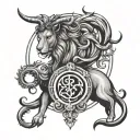 leo zodiac symbol with Capricorn zodiac symbol intertwined just symbols no animals  tattoo design idea