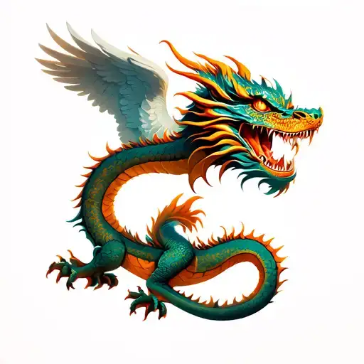 Eastern dragon circulating a male angel of protective dorm tattoo design idea