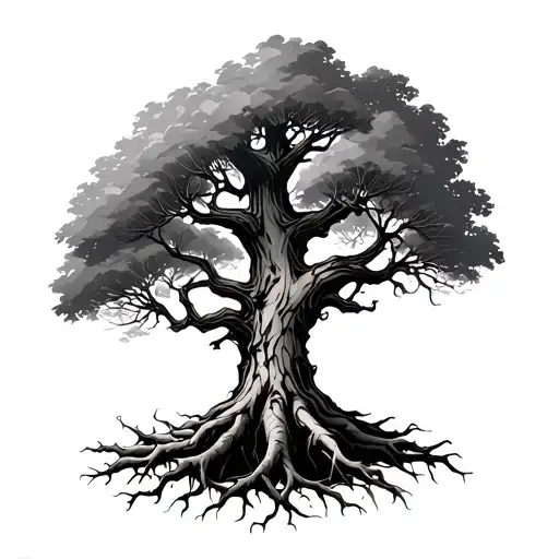 Tricep gnarled tree with strong roots tattoo design idea
