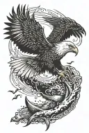 eagle flying and fish jumping tattoo design idea