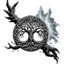 Celtic tree of life and lightning storm and Odin  tattoo design idea