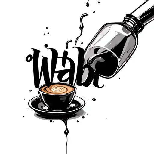 "wabi-sabi" bottle pouring coffee tattoo design idea