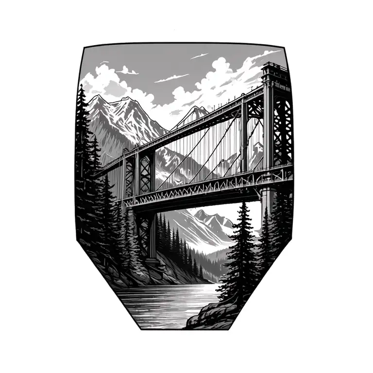 Rocky Mountains with Pine Trees. Tie in the roberto clemente bridge from pittsburgh tattoo design idea