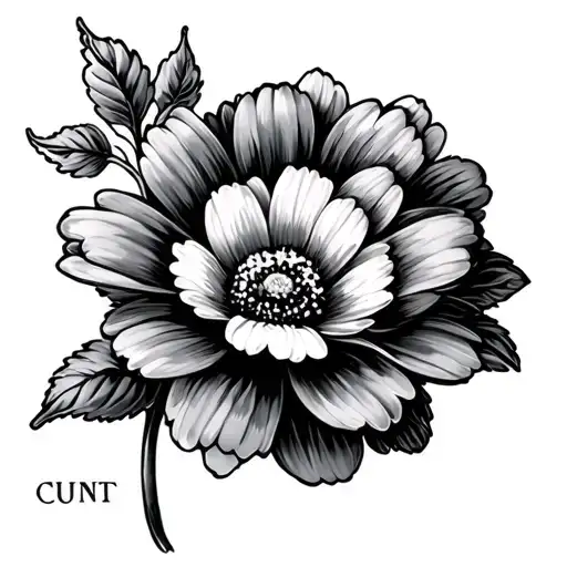 dainty flower with the curly letters "cunt" in the stem tattoo design idea