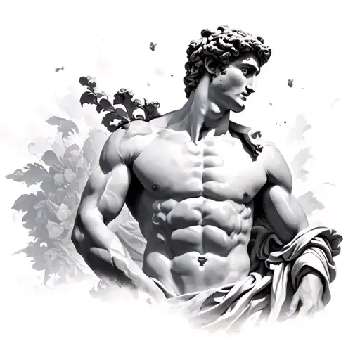 Adonis Greek god classical style with background tattoo design idea