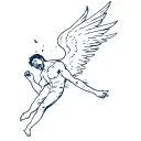A man angel with angel wings falling with a rage to fight and cry tattoo design idea