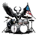daredevil, venom, eagle, two bear cubs, American flag, drum set tattoo design idea
