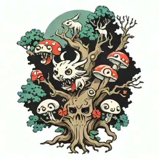 princess mononoke tree spirits mushrooms tattoo design idea