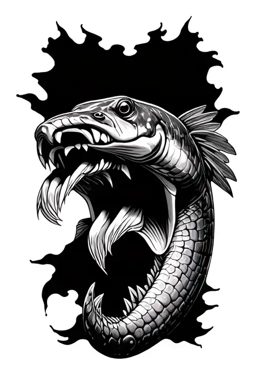 log nose gar trying to bite a lure tattoo design idea